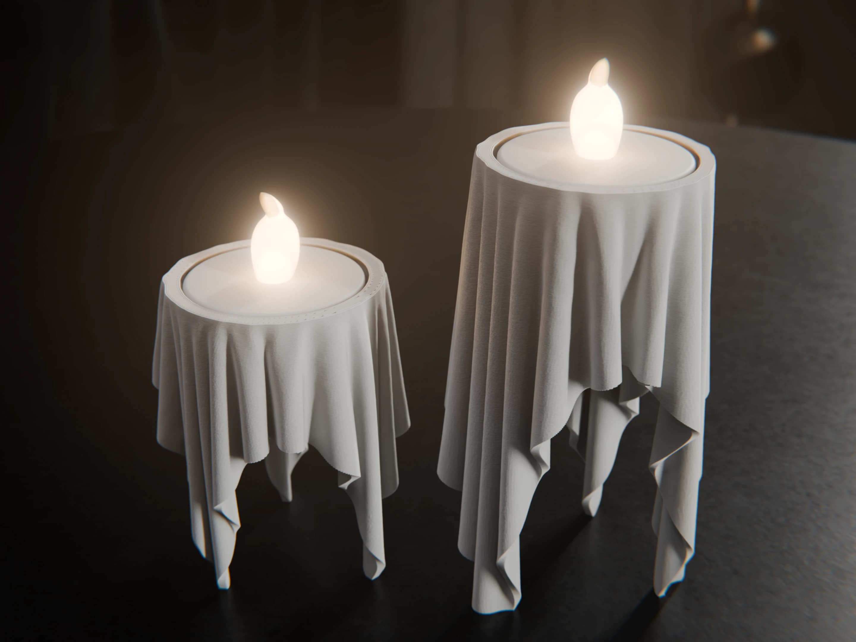 Floating cloth candle holders and LED tea lights